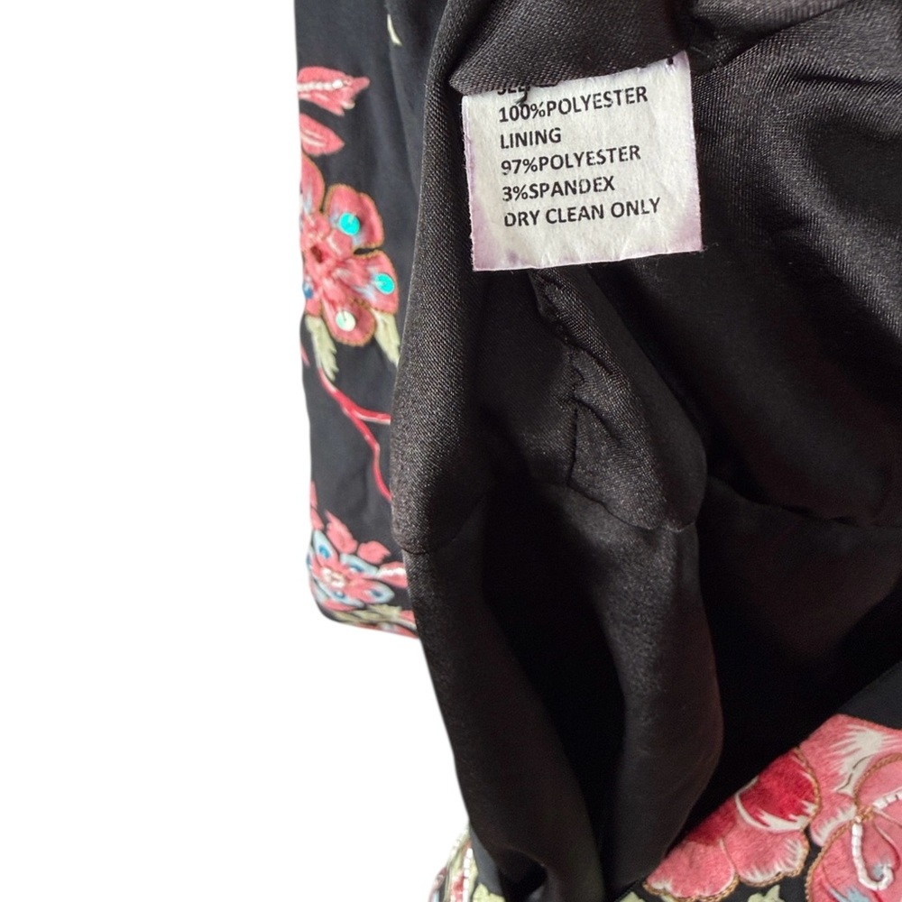Single LA Floral Embroidered Sequin Long Sleeve Dress Black M - Picture 7 of 8